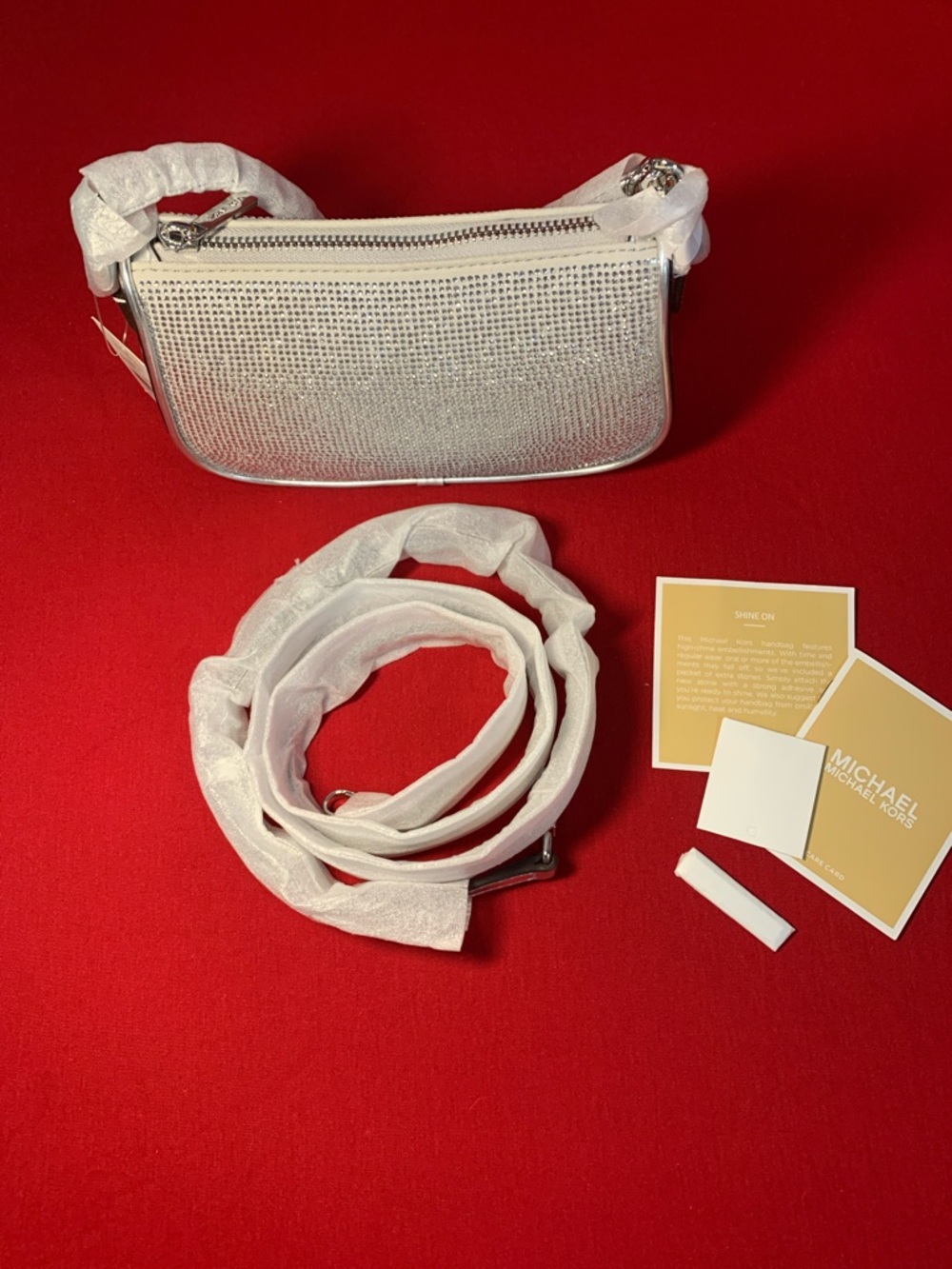 Michael Kors Silver Crystal-Embellished White Crossbody Bag - Picture 1 of 12